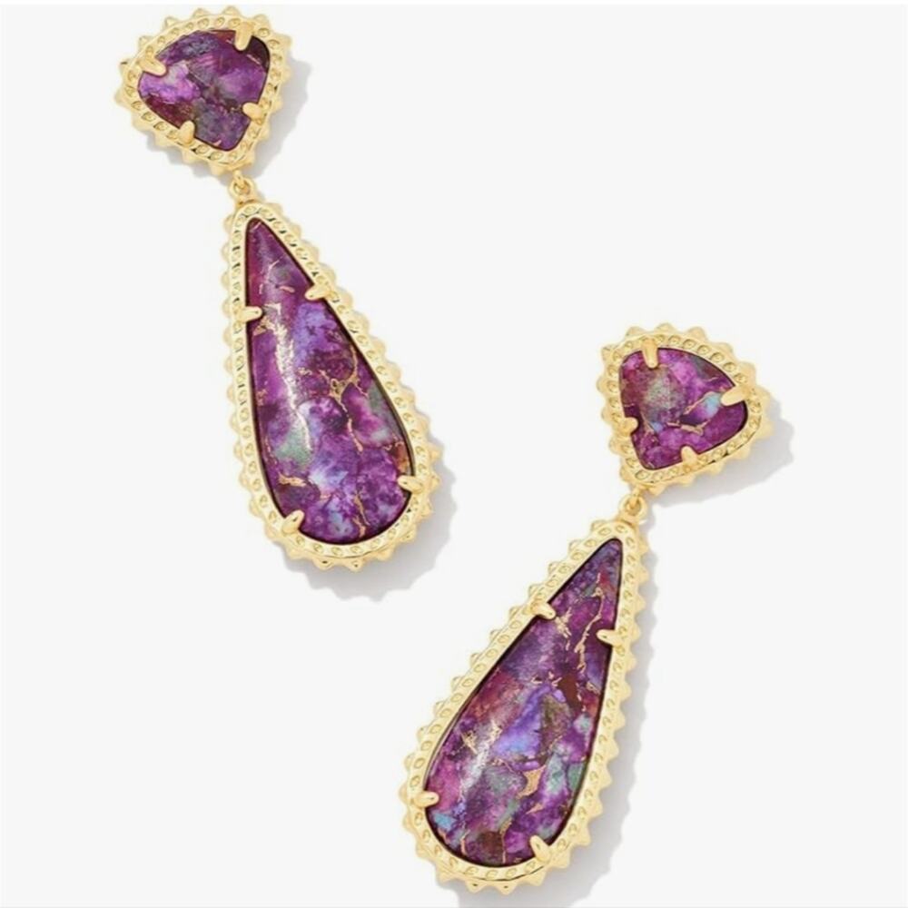 Kendra Scott Payton Drop Earrings Gold Bronze Veined Purple Turquoise Magnesite